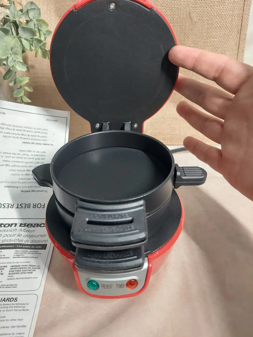 Hamilton Beach Red Breakfast Sandwich Maker New Without Box - Manual Included